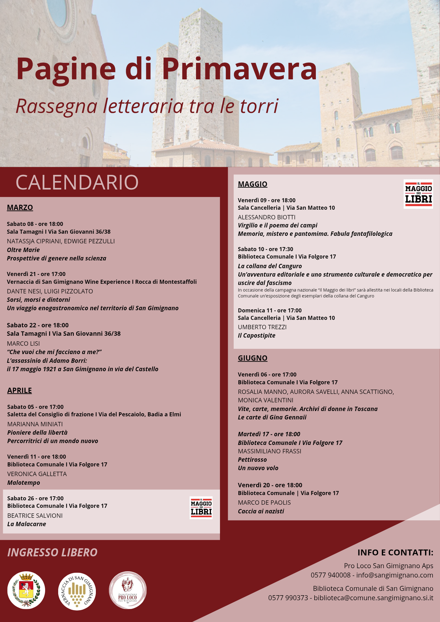 Pagine di Primavera. Rassegna letteraria tra le torri.